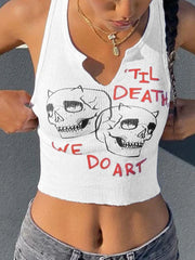 Skull Ribbed Cropped Tank Top