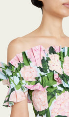 Floral-Print Ruffle Mini Dress In Olive