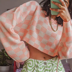 Long Sleeve Pullover Cropped Sweater - Pink