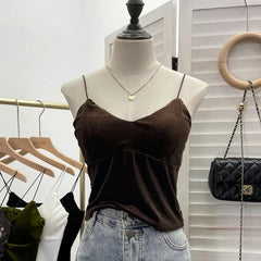 Pydshop Women'S Retro Chic Floral Print Velvet Spaghetti Strap Camisole Top Sleeveless Tube Top With Padded Base 8965 Partyclub Outfits