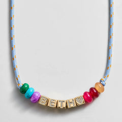 Custom Block Letter Semi-Precious Paracord Necklace - Light Blue