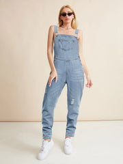 Washed Distressed Denim Overall