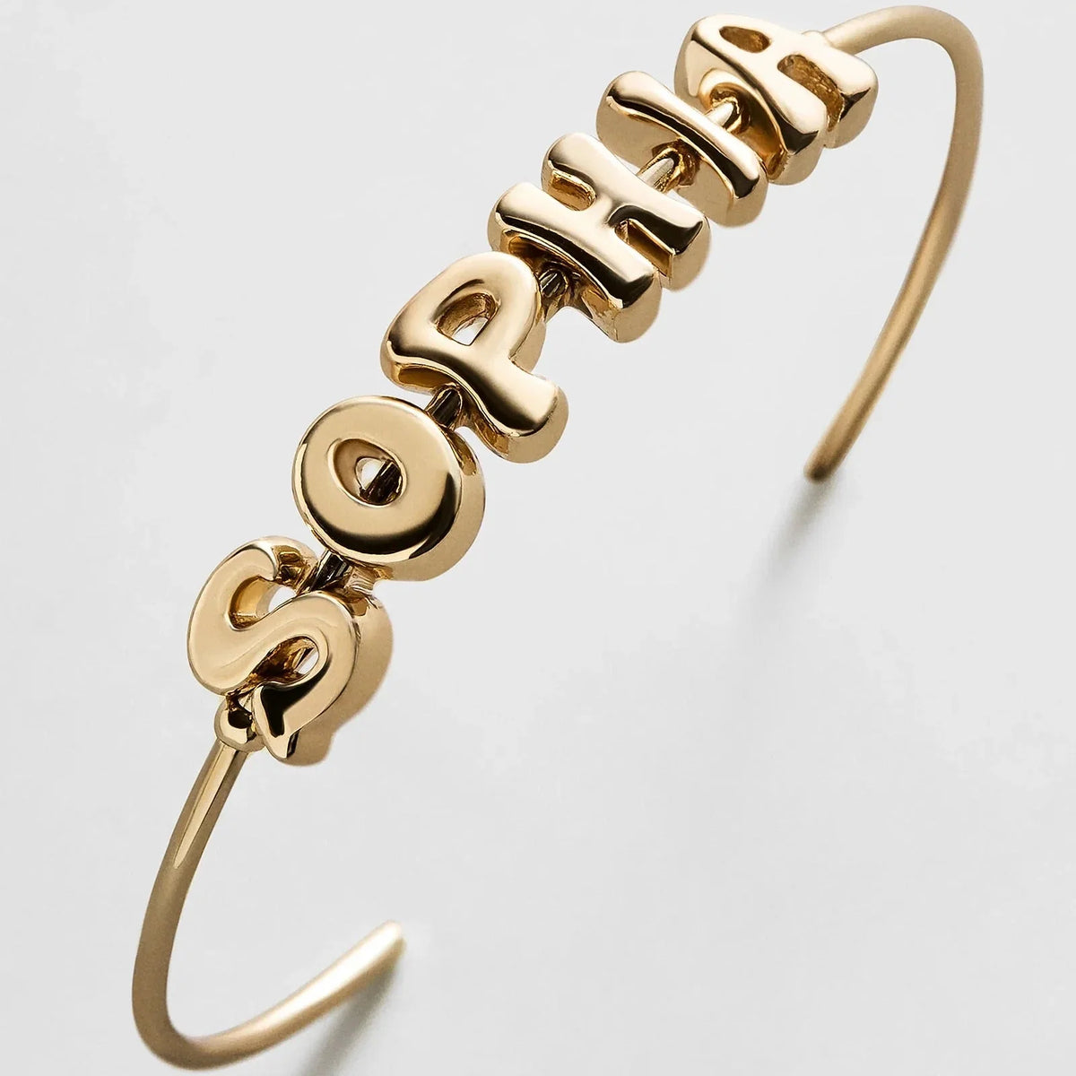 Bubble Letter Custom Cuff Bracelet - Gold
