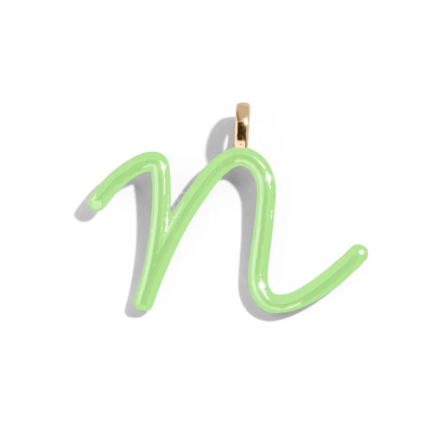 Custom Matcha Green Enamel Script Letter Charm - N