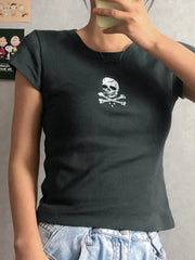 Skull Embroidery Short Sleeve Tee