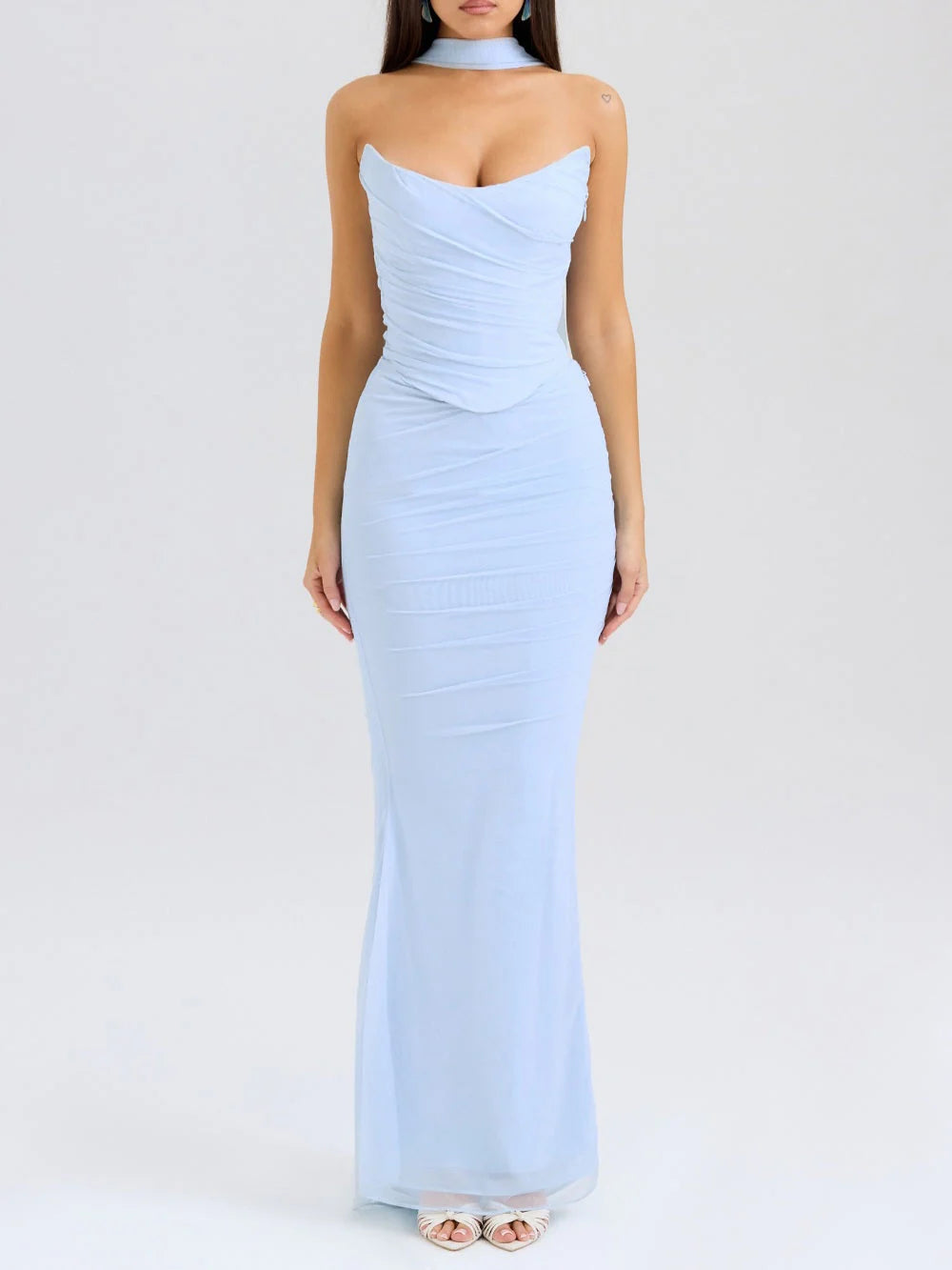 Strapless Corset & Fluted Hem Maxi Skirt Set