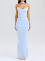 Strapless Corset & Fluted Hem Maxi Skirt Set