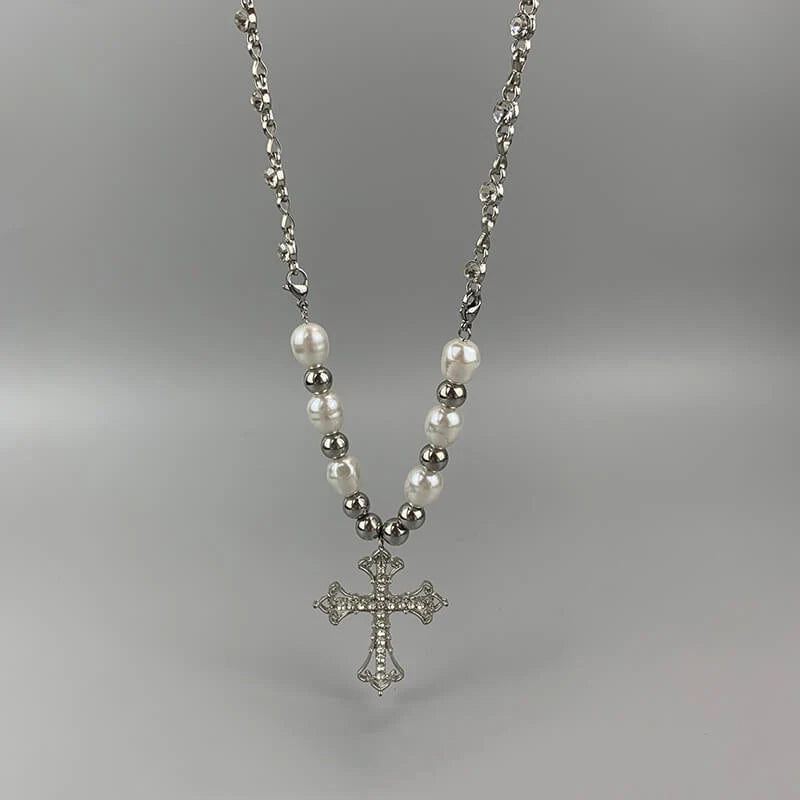 Alt Pearl Cross Necklace