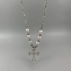 Alt Pearl Cross Necklace