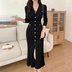 Summer Midi Knitted Black Bodycon Dresses