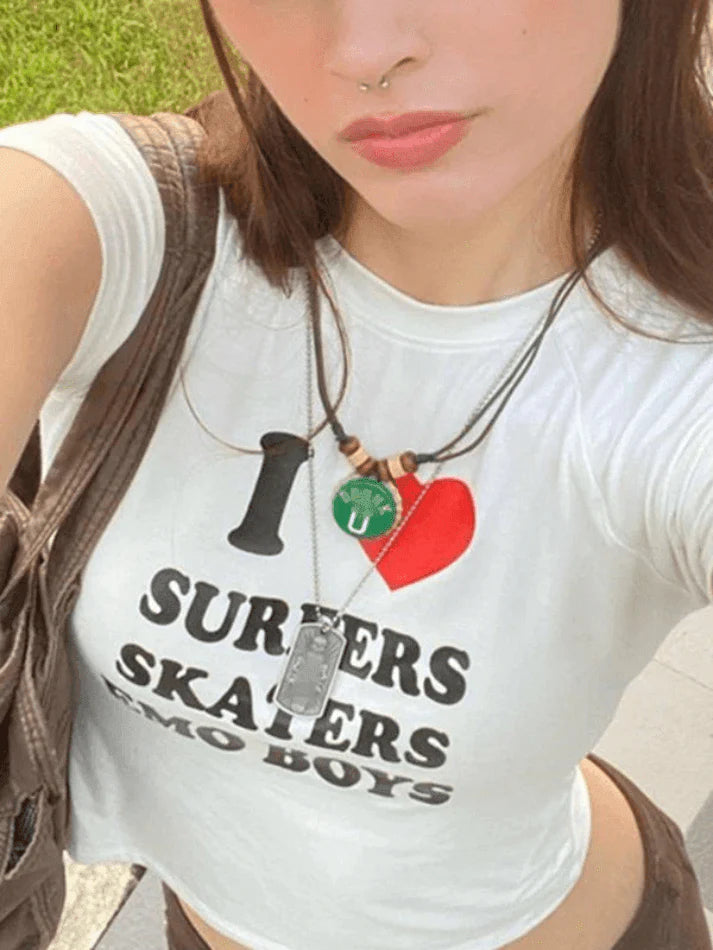 Slogan Print Short Sleeve Crop Top