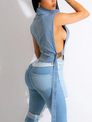 Denim Sleeveless Turtleneck Top