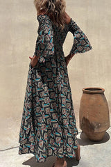 Elegant Print Patchwork Off The Shoulder Irregular Dress Dresses