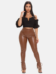 Side Slit Pu Pants