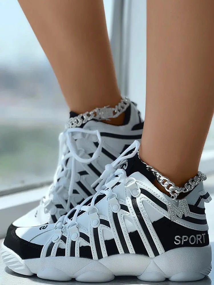 Lace-Up Striped Sneakers