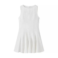 White Sleeveless Mini Dress With Back Zipper