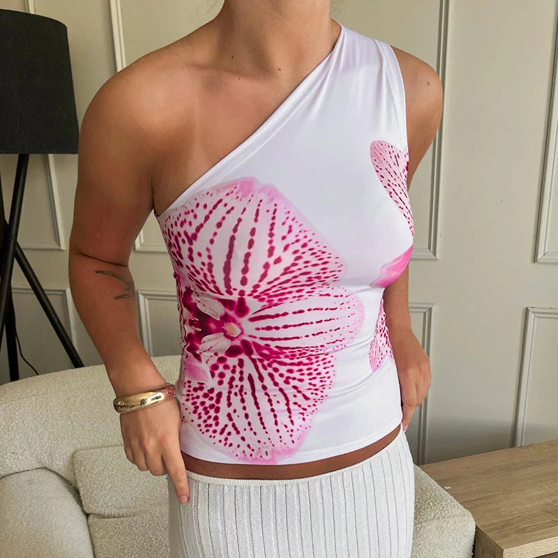 Pydshop Shira Large Floral Print One Shoulder Top