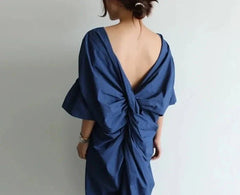 Backless V-Neck Short Sleeves Side Slit Dresses