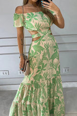 Sexy Elegant Print Frenulum Off The Shoulder Printed Dress Dresses