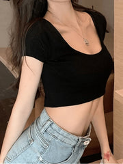 Square Neck Solid Crop Top