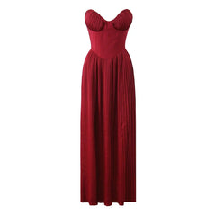 Strapless Pleated Maxi Dress