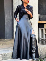 High Waist Side Slit Pu Skirt