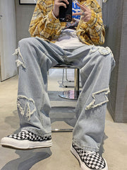 Men'S Heart Patched Straight Leg Jeans
