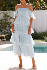 Casual Backless Flounce Square Neck Cake Skirt Dresses