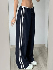 Street Ribbon Contrast Color Wide Leg Pants