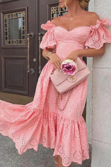 Fashion Street Solid Patchwork Off The Shoulder Princess Dresses