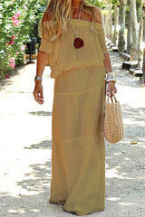 Casual Daily Solid Off The Shoulder Beach Dress Short Sleeve Dress(3 Colors)