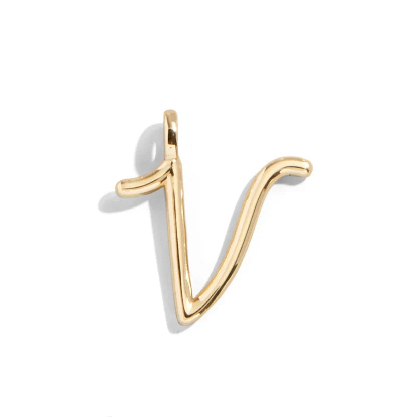 Custom Gold Enamel Script Letter Charm - V