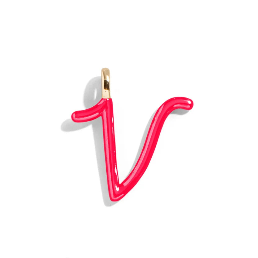 Custom Cherry Red Enamel Script Letter Charm - V