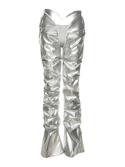 Stacked Low Waist Pu Pants