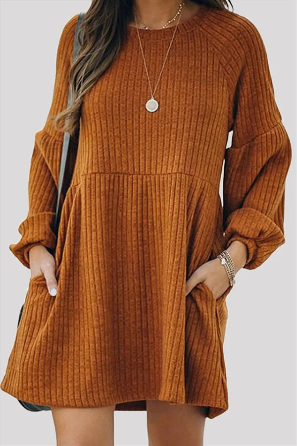 Casual Street Solid Patchwork Pocket O Neck Princess Dresses