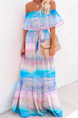 Fashion Gradual Change Flounce Off The Shoulder Cake Skirt Dresses