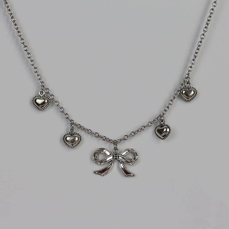 Girly Heart Bow Necklace