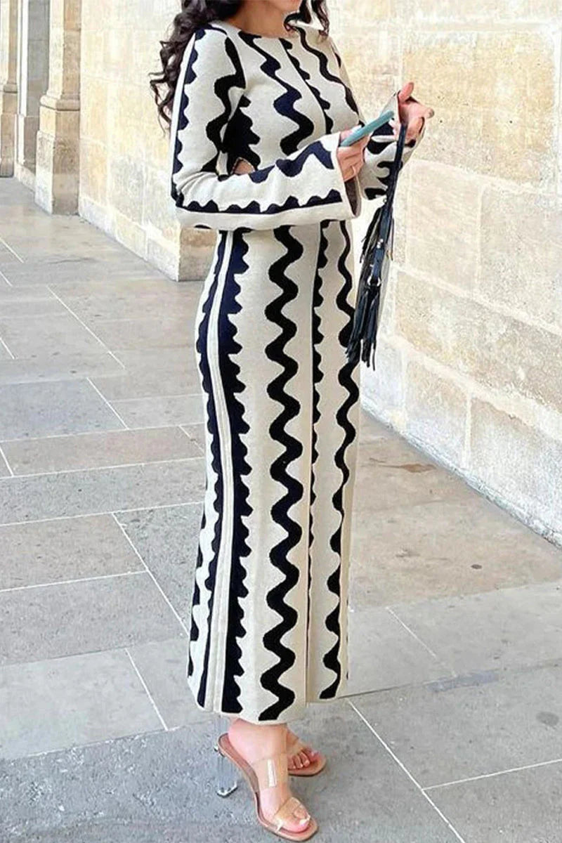 Casual Color Block Hollowed Out O Neck A Line Dresses