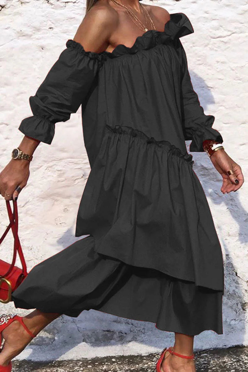 Fashion Street Solid Patchwork Off The Shoulder Irregular Dresses