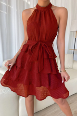 Casual Solid Mesh Halter Mesh Dress Dresses(2 Colors)