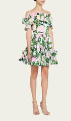 Floral-Print Ruffle Mini Dress In Olive