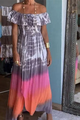 Street College Tie Dye Printing Off The Shoulder Printed Dress Dresses