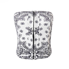 Hook & Eye Paisley Print Crop Tube Top - White