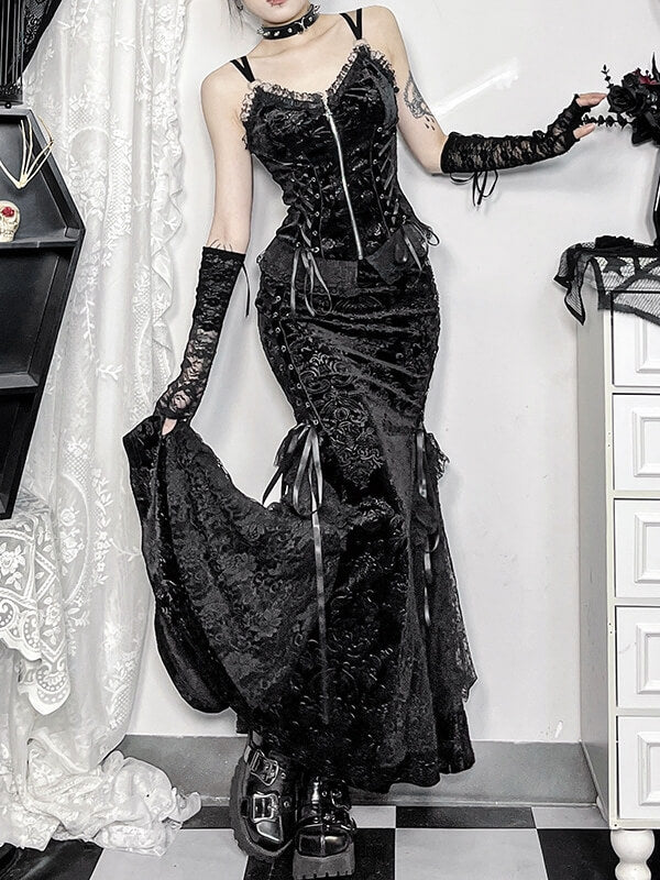 Goth Floral Jacquard Fishtail Skirt
