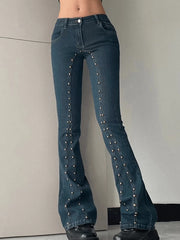 Vintage Stud Paneled Low-Rise Bootcut Jeans