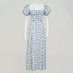 Puff Sleeve Floral  Elegant Long Dress