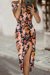 Sweet Elegant Floral Not Positioning Printed Patchwork Off The Shoulder A Line Dresses(5 Colors)