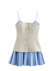 Stripe Splicing Sleeveless Mini Dress