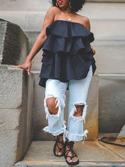 Sleeveless Ruffle Solid Blouse