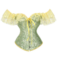 Pydshop Sexy Women Off Shoulder Corset Top With Floral Lace Sleeve Lace Up Bustier Fishbone Overbust Corset Bodyshaper Lingerie Top Y2K
